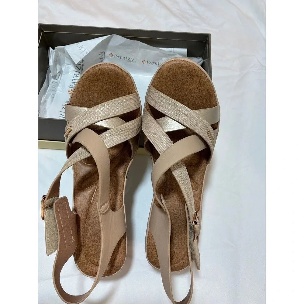 Patrizia by Spring Step Vanjhee Gold Beige Slingback Wedge Sandals Womens 10 NWT